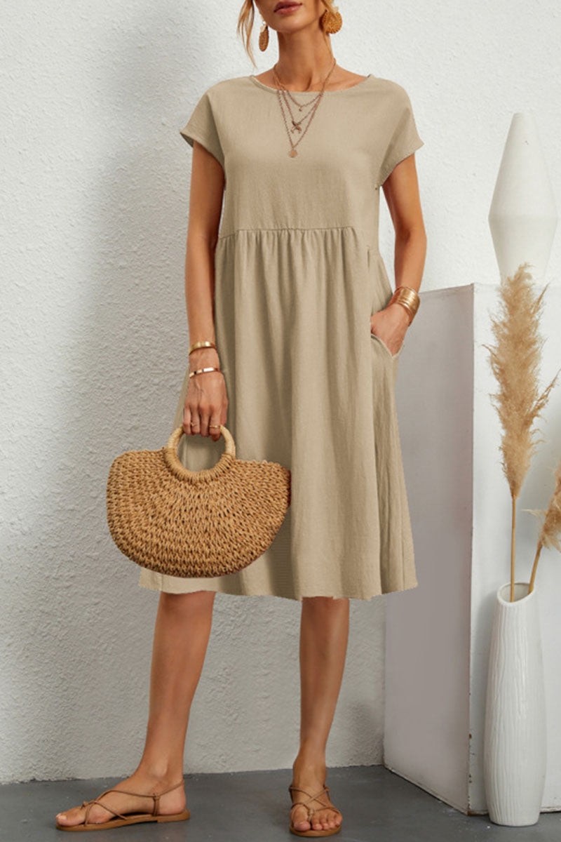 Alice Leroy - Casual O Neck Short Sleeve Dress (11 Colours)