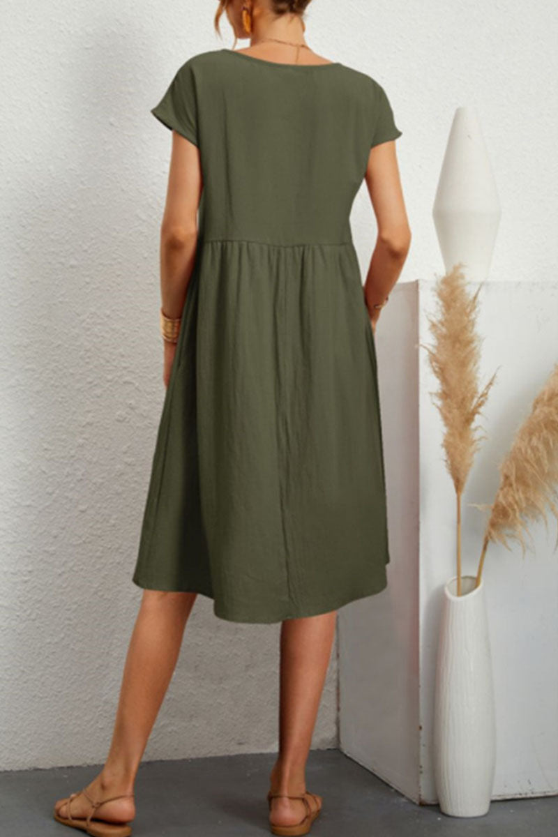 Alice Leroy - Casual O Neck Short Sleeve Dress (11 Colours)