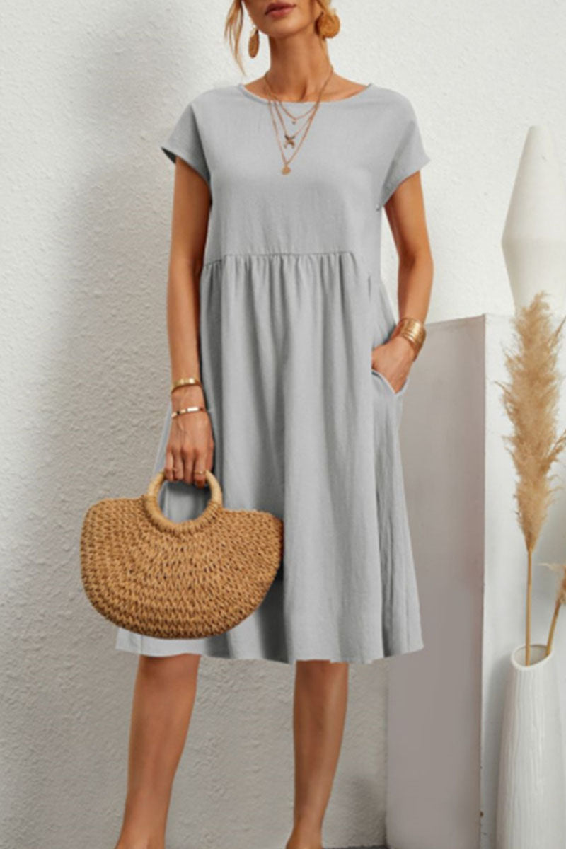 Alice Leroy - Casual O Neck Short Sleeve Dress (11 Colours)