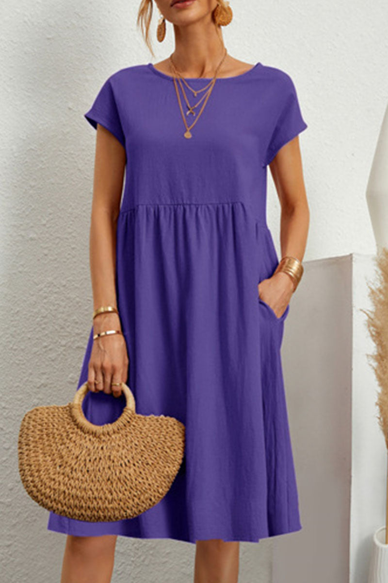 Alice Leroy - Casual O Neck Short Sleeve Dress (11 Colours)