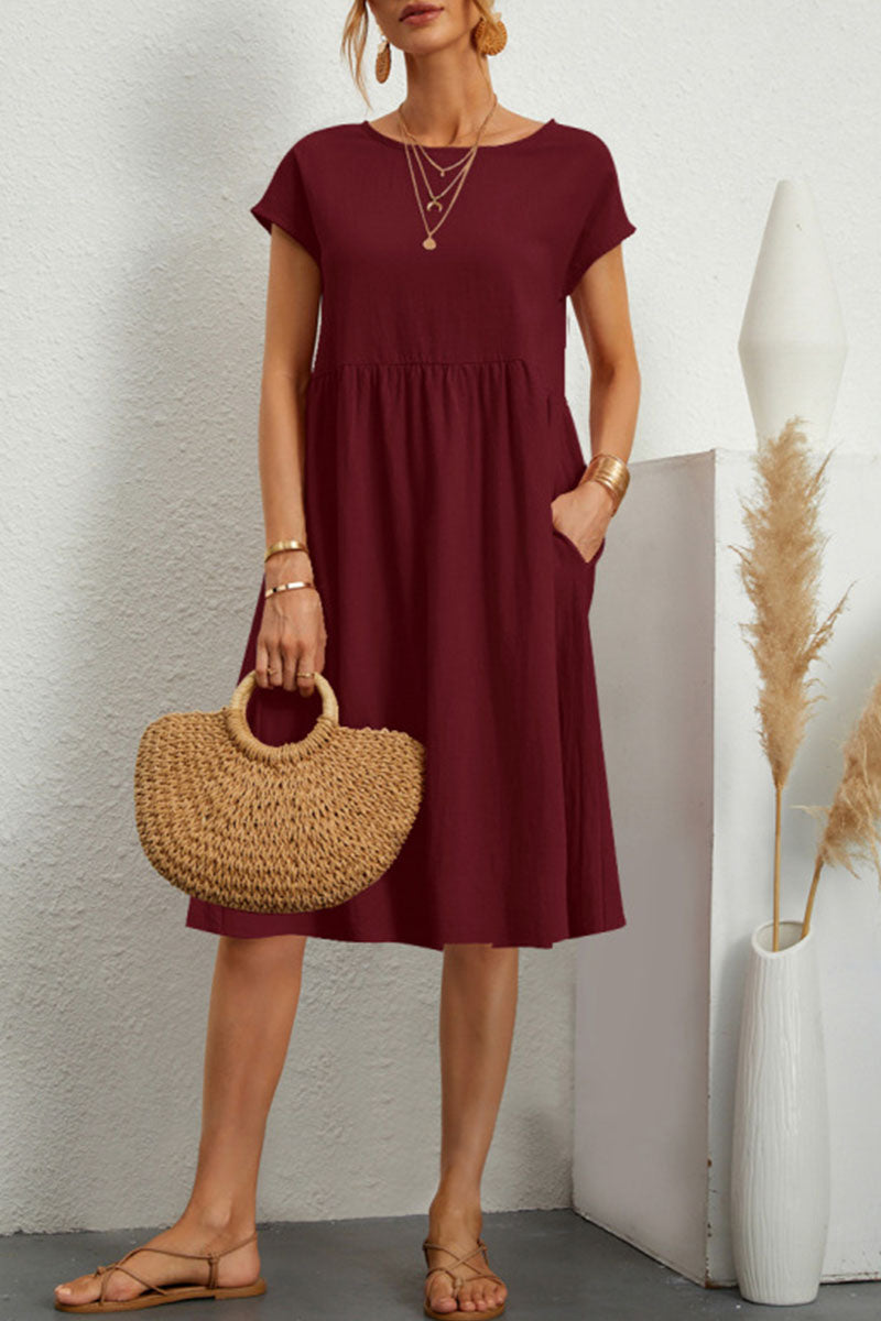 Alice Leroy - Casual O Neck Short Sleeve Dress (11 Colours)