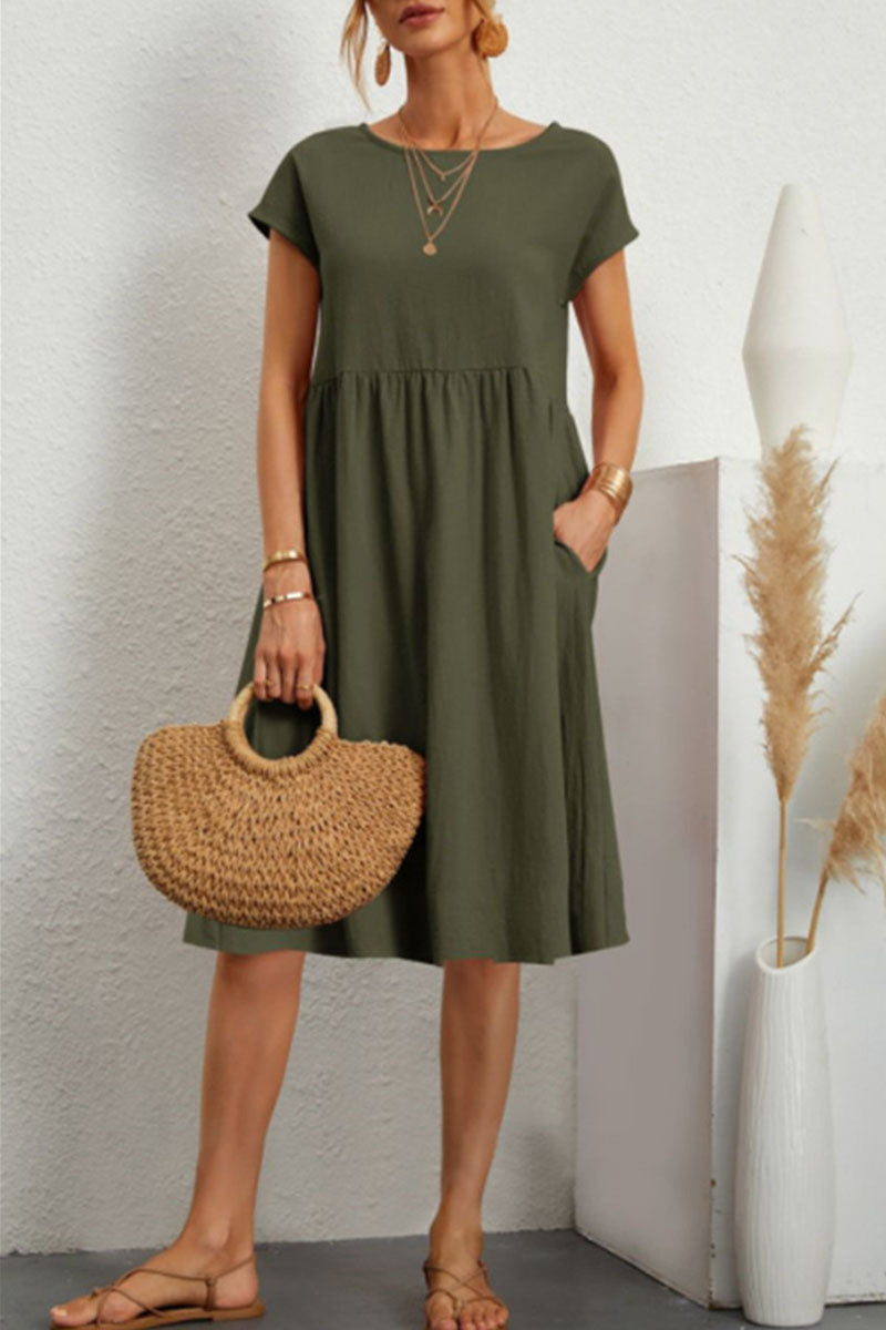 Alice Leroy - Casual O Neck Short Sleeve Dress (11 Colours)