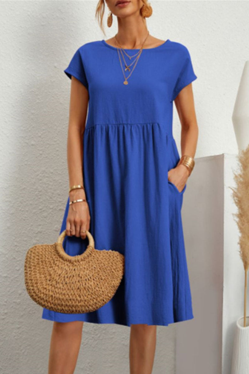 Alice Leroy - Casual O Neck Short Sleeve Dress (11 Colours)