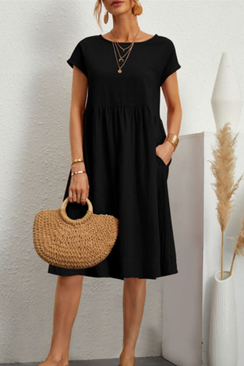 Alice Leroy - Casual O Neck Short Sleeve Dress (11 Colours)
