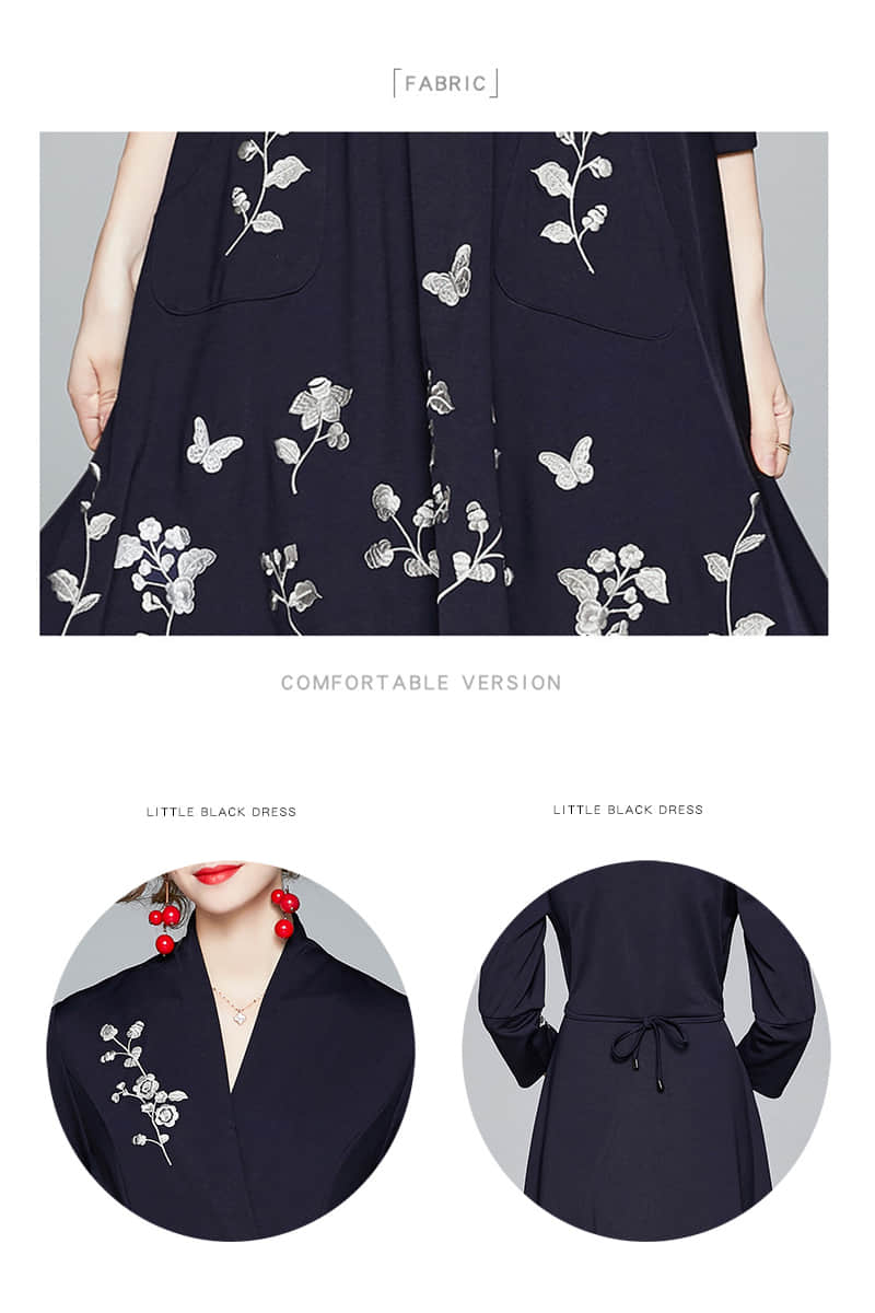 V-neck Embroidered Floral Dress