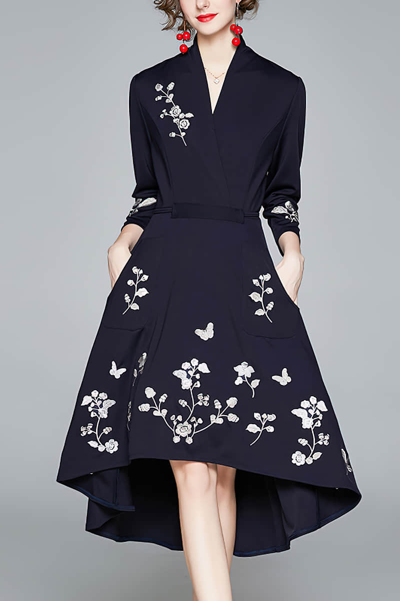 V-neck Embroidered Floral Dress