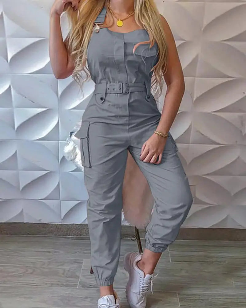 Trendy Jumpsuit - Cargo Overall with Belt