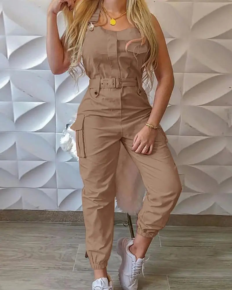 Trendy Jumpsuit - Cargo Overall with Belt