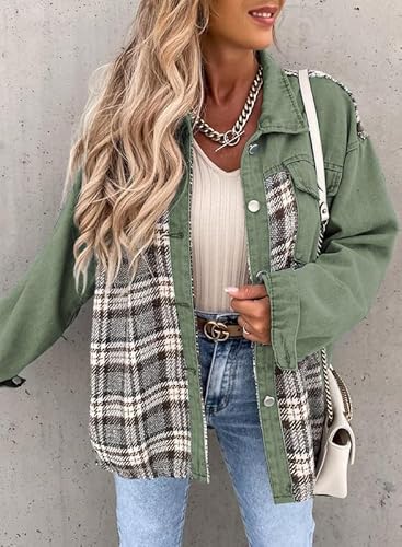 Denim Plaid Cotton Jacket for Women – Boyfriend Oversized Fit