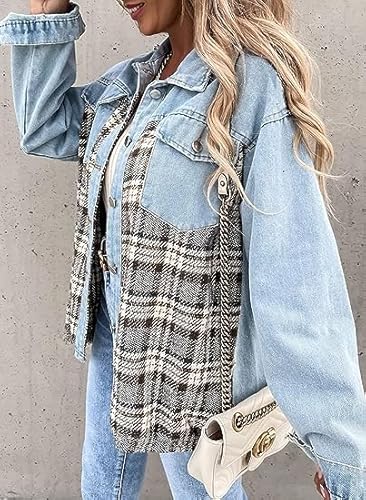 Denim Plaid Cotton Jacket for Women – Boyfriend Oversized Fit