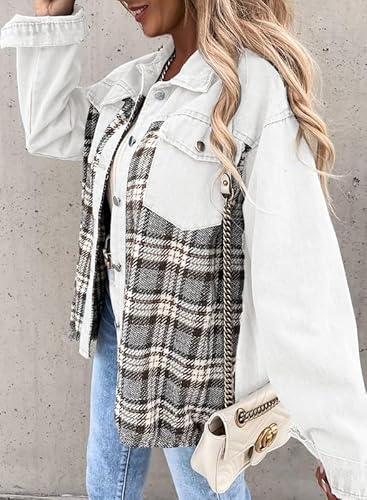 Denim Plaid Cotton Jacket for Women – Boyfriend Oversized Fit