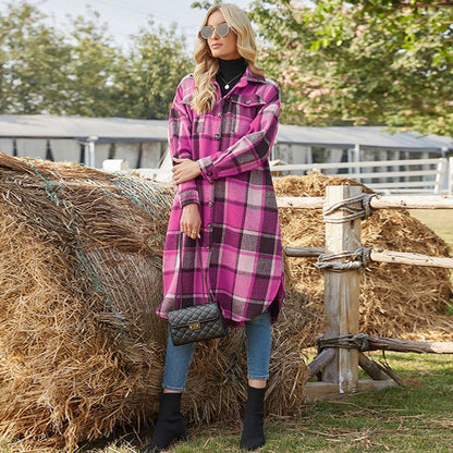 Plaid Button Up Long Cardigan for Ladies