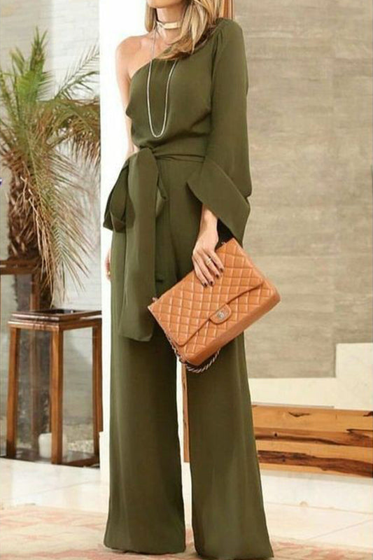 Alice Leroy - Elegant One-Shoulder Jumpsuit (Army Green)