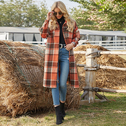 Plaid Button Up Long Cardigan for Ladies