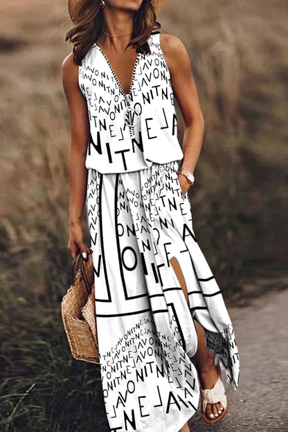 Elena I Sundress with Abstract Text Print