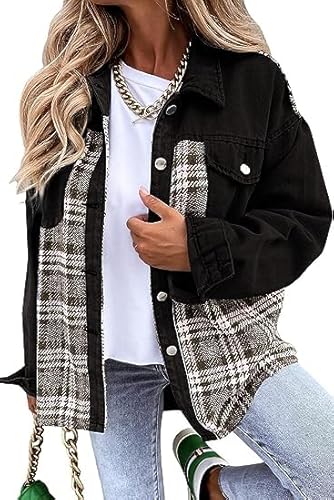 Denim Plaid Cotton Jacket for Women – Boyfriend Oversized Fit