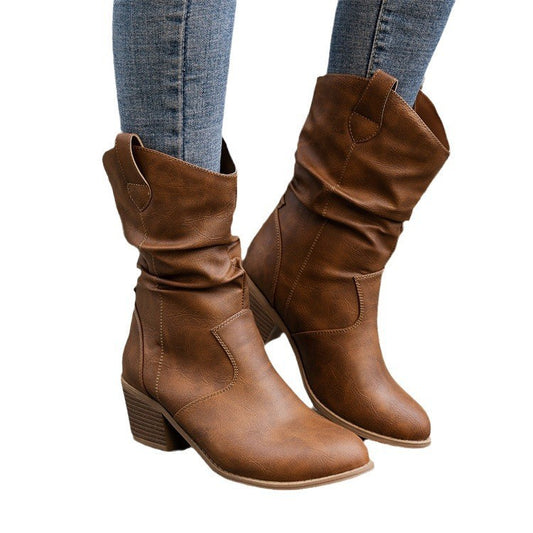 Modern Distressed Western Cowgirl Boots with Pull Tabs