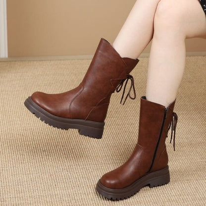 Women's Zip-Up Mid-Calf Leather Boots