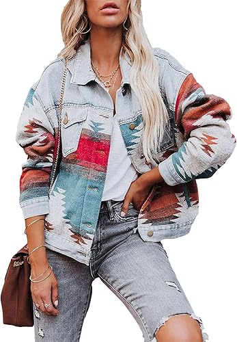 Women's Aztec Style Denim Jacket – Vintage Lapel