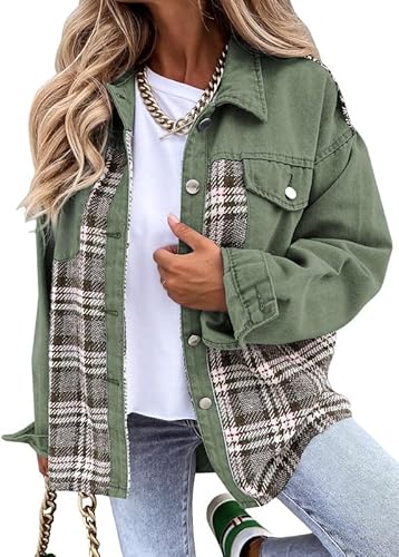 Denim Plaid Cotton Jacket for Women – Boyfriend Oversized Fit