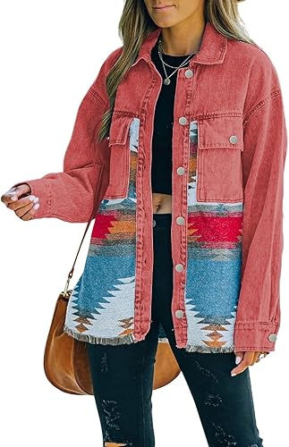 Aztec Distressed Denim Vintage Jacket