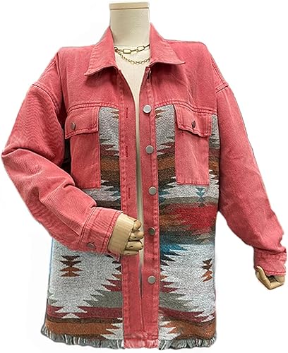 Aztec Distressed Denim Vintage Jacket