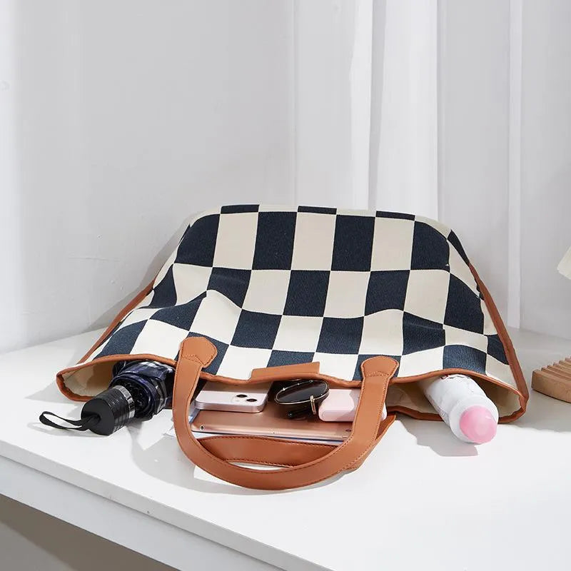 Lucia Comér - Plaid checkered tote bag