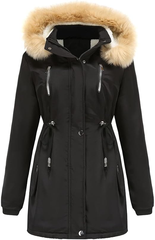 Elegant Fleece-Lined Coat - Premium Faux Fur and Padding