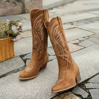 Womens Trendy Chunky Heel Cowgirl Boots