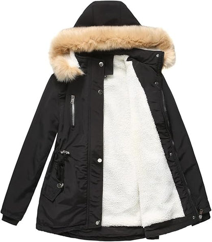 Elegant Fleece-Lined Coat - Premium Faux Fur and Padding