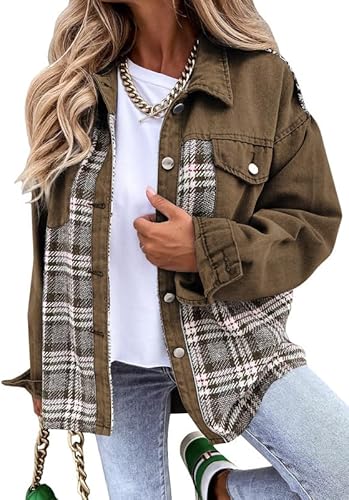 Denim Plaid Cotton Jacket for Women – Boyfriend Oversized Fit