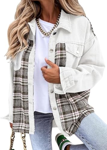 Denim Plaid Cotton Jacket for Women – Boyfriend Oversized Fit