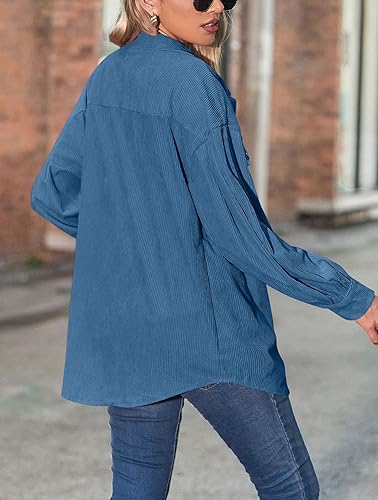 Women's Corduroy Button-Down Jacket – Loose Fit with Pockets