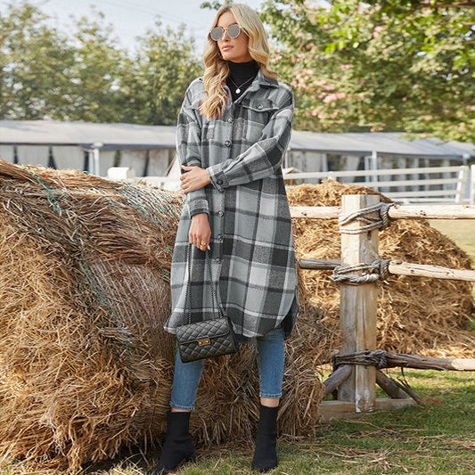 Plaid Button Up Long Cardigan for Ladies