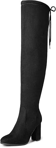 Women's Thigh High Over-the-Knee Fashion Boots – Block Mid Heel, Faux Fur
