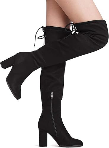 Women's Thigh High Over-the-Knee Fashion Boots – Block Mid Heel, Faux Fur