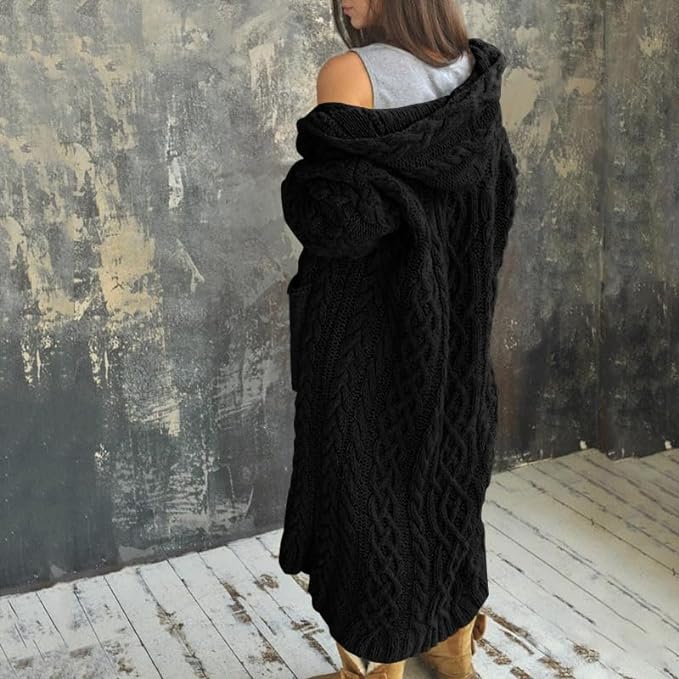 Hooded Long Knitted Cardigan for Ladies