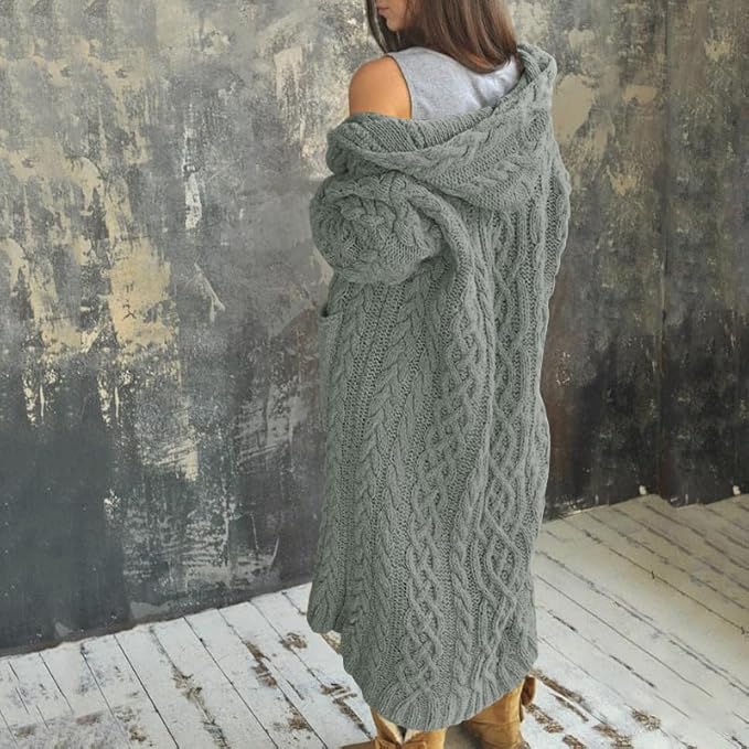 Hooded Long Knitted Cardigan for Ladies