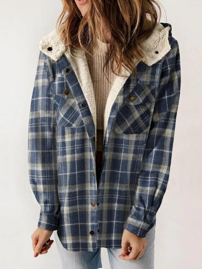 Women's Plaid Flannel Wool Coat – Hooded with Pockets