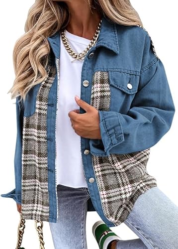 Denim Plaid Cotton Jacket for Women – Boyfriend Oversized Fit