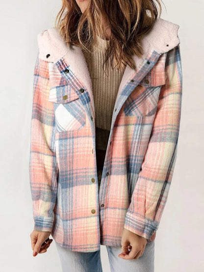 Women's Plaid Flannel Wool Coat – Hooded with Pockets