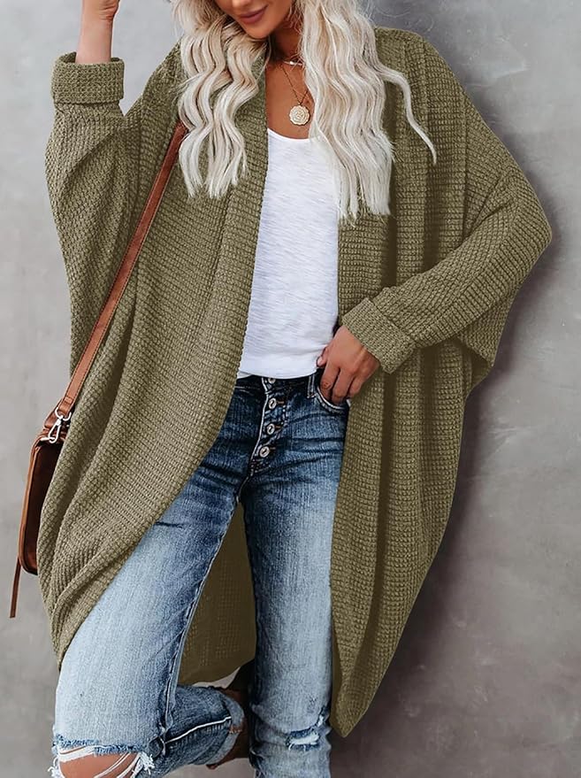 Oversized Knitted Cardigan for Ladies – Batwing Sleeves, Chunky Boho Style