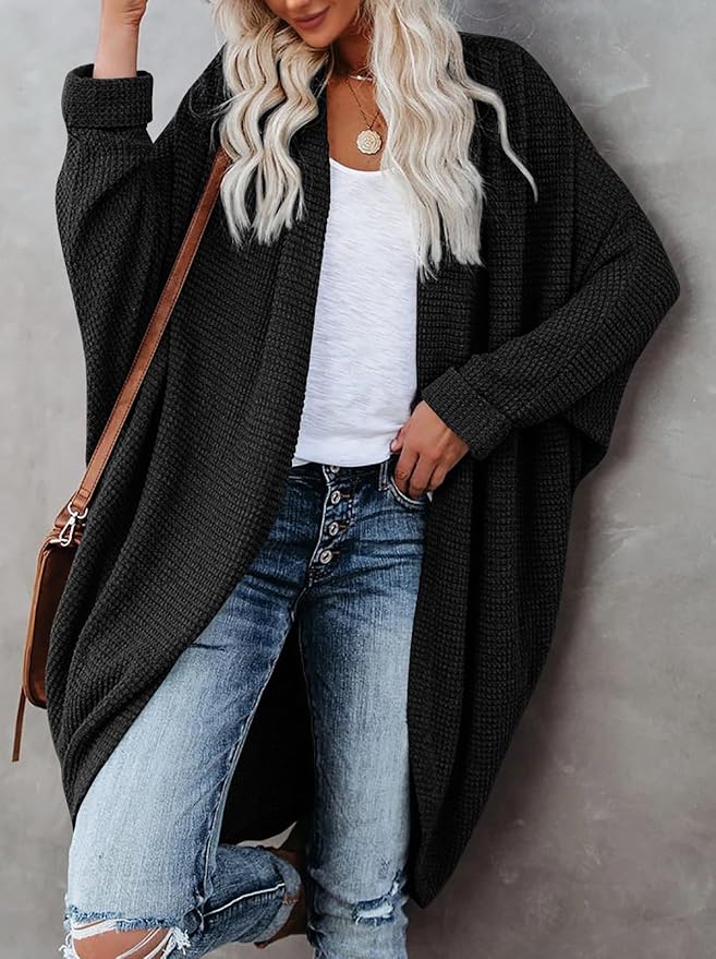 Oversized Knitted Cardigan for Ladies – Batwing Sleeves, Chunky Boho Style