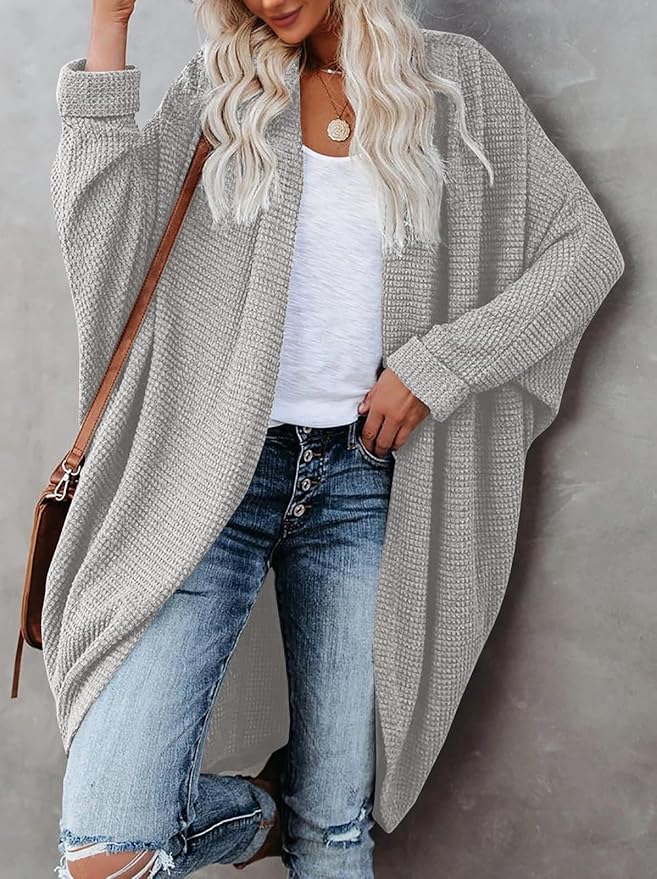 Oversized Knitted Cardigan for Ladies – Batwing Sleeves, Chunky Boho Style