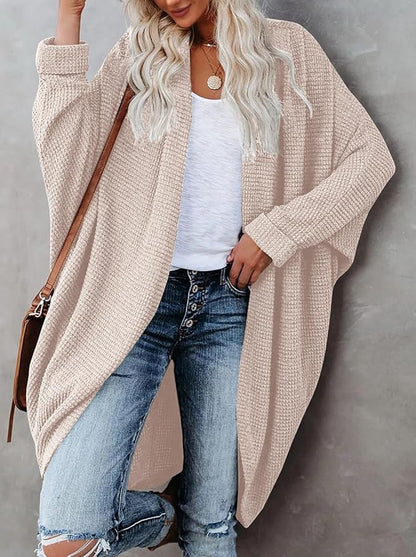 Oversized Knitted Cardigan for Ladies – Batwing Sleeves, Chunky Boho Style