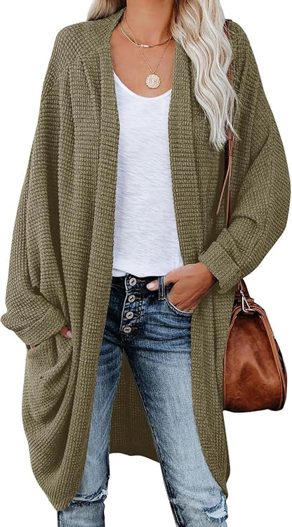 Oversized Knitted Cardigan for Ladies – Batwing Sleeves, Chunky Boho Style