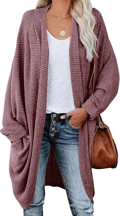 Oversized Knitted Cardigan for Ladies – Batwing Sleeves, Chunky Boho Style