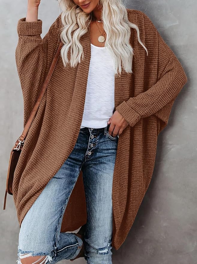 Oversized Knitted Cardigan for Ladies – Batwing Sleeves, Chunky Boho Style