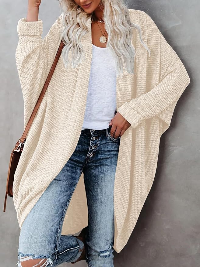 Oversized Knitted Cardigan for Ladies – Batwing Sleeves, Chunky Boho Style