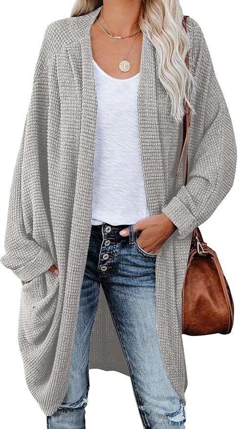 Oversized Knitted Cardigan for Ladies – Batwing Sleeves, Chunky Boho Style